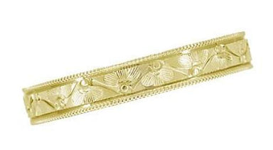 1920's Design Art Deco Yellow Gold Vintage Style Engraved Floral Wedding Ring with Millgrain Edging - 4mm Wide - alternate view