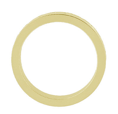 Art Deco Carved Flowers and Leaves Millgrain Edged Vintage Style Yellow Gold Wedding Band - 4mm - Item: R1160Y18-10 - Image: 3