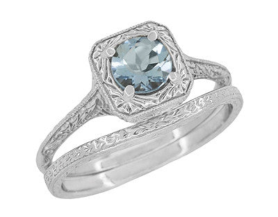 Art Deco Engraved Wheat Thin Curved Wedding Ring in White Gold - Item: R1166W10 - Image: 4