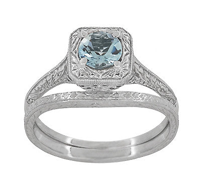 Art Deco Engraved Wheat Thin Curved Wedding Ring in White Gold - Item: R1166W10 - Image: 5