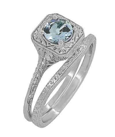 Art Deco Engraved Wheat Thin Curved Wedding Ring in White Gold - Item: R1166W10 - Image: 6