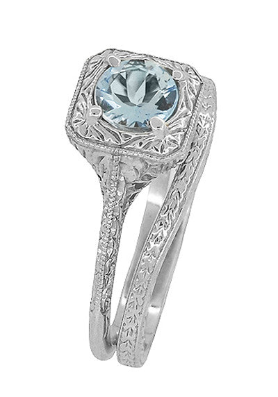 Art Deco Engraved Wheat Thin Curved Wedding Ring in White Gold - Item: R1166W10 - Image: 7
