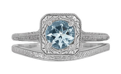 Art Deco Engraved Wheat Thin Curved Wedding Ring in White Gold - Item: R1166W10 - Image: 8