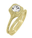 Yellow Gold Art Deco Engraved Wheat Contoured Thin Wedding Ring