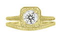 Yellow Gold Art Deco Engraved Wheat Contoured Thin Wedding Ring