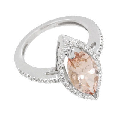Mid Century Marquise Morganite Statement Ring with Diamonds in 18 Karat White Gold - Item: R1167 - Image: 3