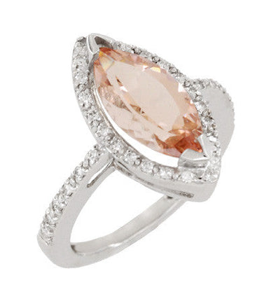 Mid Century Marquise Morganite Statement Ring with Diamonds in 18 Karat White Gold - alternate view