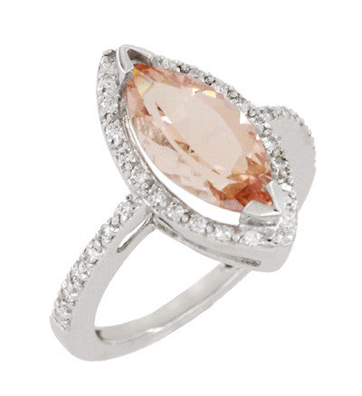 Mid Century Marquise Morganite Statement Ring with Diamonds in 18 Karat White Gold - Item: R1167 - Image: 2