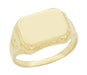 Yellow Gold Vintage Rectangle Seal Signet Ring for Men with Side Sculptural Carved Design - R1169Y