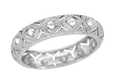 Art Deco Hampton Diamond 1920's Antique Wedding Band in Platinum - Size 8 1/4