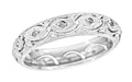 Vintage Edwardian Crescent Scalloped Filigree Gray Diamond Wedding Band in Platinum - Size 8 3/4