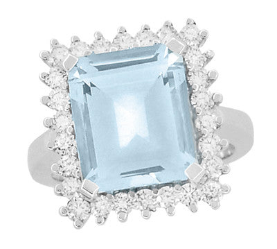 6.2 Carat Rectangular Aquamarine Framed with Diamonds in 18K White Gold - Ballerina Ring - R1176WA