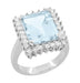 Mid Century Modern Emerald Cut 6.2 Carat Aquamarine Ballerina Ring with Diamonds in 18 Karat White Gold