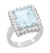 Mid Century Modern Emerald Cut 6.2 Carat Aquamarine Ballerina Ring with Diamonds in 18 Karat White Gold