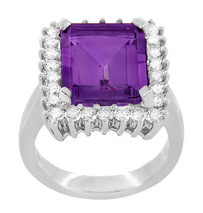 1950's Retro Ballerina Amethyst Cocktail Ring with Diamonds in 18 Karat White Gold - Item: R1176WAM - Image: 3