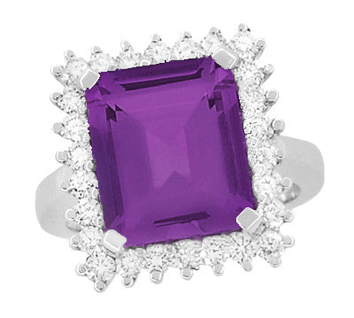 1950's Retro Ballerina Amethyst Cocktail Ring with Diamonds in 18 Karat White Gold - Item: R1176WAM - Image: 4
