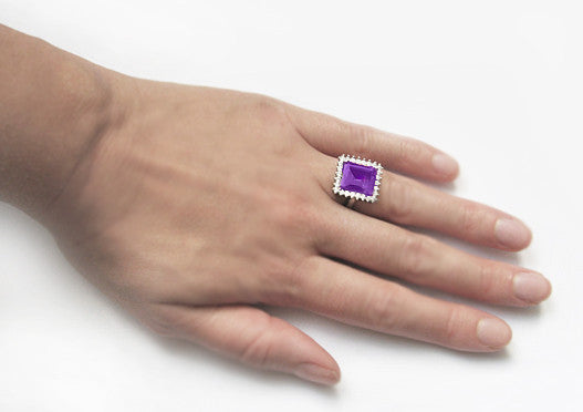 1950's Retro Ballerina Amethyst Cocktail Ring with Diamonds in 18 Karat White Gold - Item: R1176WAM - Image: 6