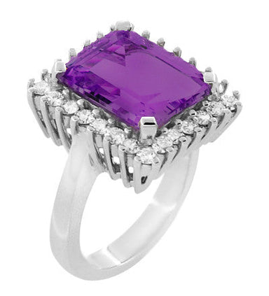 1950's Retro Ballerina Amethyst Cocktail Ring with Diamonds in 18 Karat White Gold - alternate view