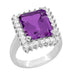1950's Vintage Retro Modern Ballerina Amethyst Cocktail Ring Framed with Diamonds - 18K White Gold Amethyst Statement Ring- R1176WAM