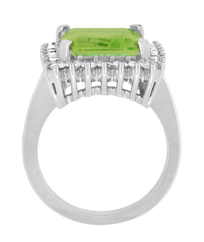 Side of 1950's Ballerina Large Peridot Ring Framed with Side Diamonds in 18K White Gold - R1176WPER