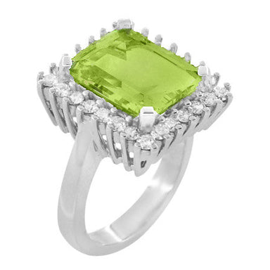1950's Emerald Cut Peridot Ballerina Ring with Diamonds in 18 Karat White Gold - alternate view