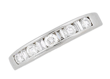 Allendra 1980's Vintage Platinum Diamond Wedding Ring with Channel Set Round and Baguette Diamonds - alternate view