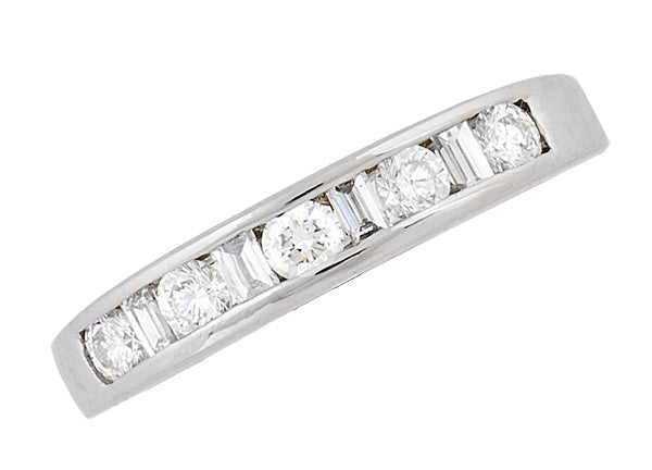 Allendra 1980's Vintage Platinum Diamond Wedding Ring with Channel Set Round and Baguette Diamonds - Item: R1186 - Image: 2