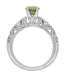 Art Deco Filigree Charlene Green Sapphire Engagement Ring with Side Diamonds in 14 Karat White Gold