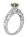 Art Deco Filigree Charlene Green Sapphire Engagement Ring with Side Diamonds in 14 Karat White Gold