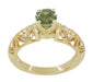 Art Deco Charlene Filigree Green Sapphire Engagement Ring in 14 Karat Yellow Gold with Side Diamonds