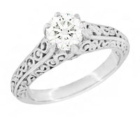 Flowing Scrolls 1/2 Carat Ideal Cut Lab Grown Diamond Filigree Edwardian Engagement Ring in 14 Karat White Gold