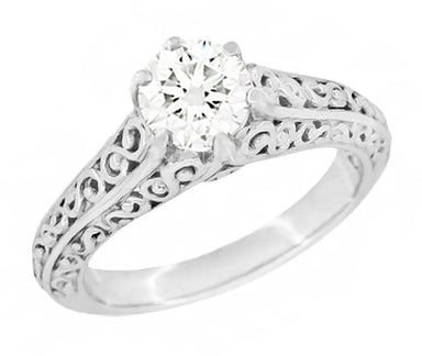Flowing Scrolls 1/2 Carat Ideal Cut Lab Grown Diamond Filigree Edwardian Engagement Ring in 14 Karat White Gold