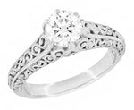 Edwardian Flowing Scrolls 3/4 Carat Diamond Filigree Heirloom Engagement Ring in 14 Karat White Gold