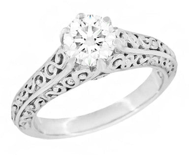 Edwardian Flowing Scrolls 3/4 Carat Diamond Filigree Heirloom Engagement Ring in 14 Karat White Gold