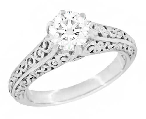 Edwardian Flowing Scrolls 3/4 Carat Diamond Filigree Heirloom Engagement Ring in 14 Karat White Gold