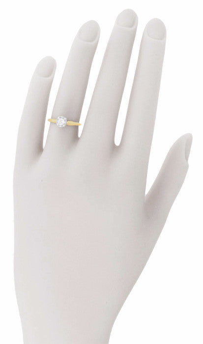 1950's Mixed Metals Illusion Solitaire Vintage Style Diamond Engagement Ring in 14 Karat Two Tone Yellow & White Gold - Item: R1200-LC - Image: 6