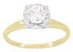 1950's Mixed Metals Illusion Solitaire Vintage Style Diamond Engagement Ring in 14 Karat Two Tone Yellow & White Gold