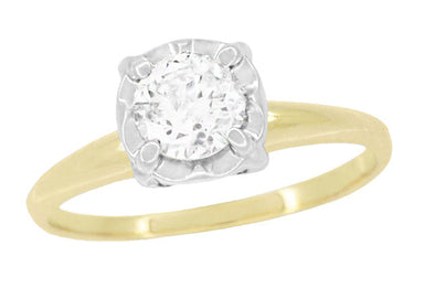 1950's Mixed Metals Illusion Solitaire Vintage Style Diamond Engagement Ring in 14 Karat Two Tone Yellow & White Gold