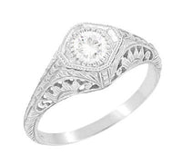 Art Deco 0.27 Carat Diamond Sunflowers Filigree Solitaire Engagement Ring in 14 Karat White Gold