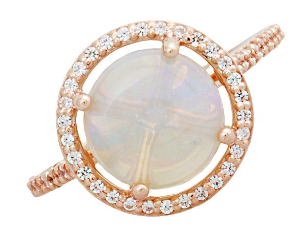 Translucent Opal Halo Ring in 14 Karat Rose Gold with Diamonds - Grisey's Ring - 2.60 Carats - 11mm Opal - Item: R1218RO - Image: 4
