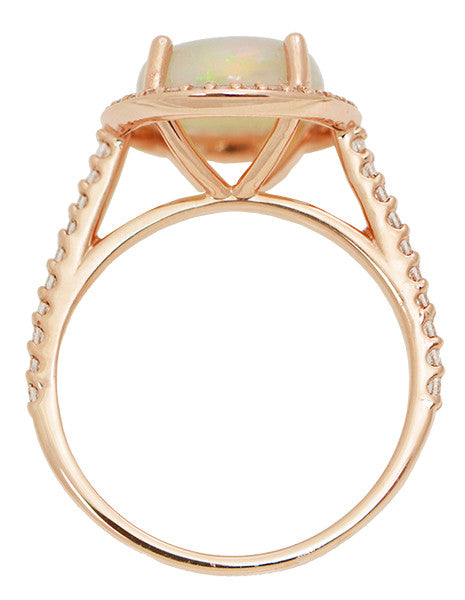 Translucent Opal Halo Ring in 14 Karat Rose Gold with Diamonds - Grisey's Ring - 2.60 Carats - 11mm Opal - Item: R1218RO - Image: 5