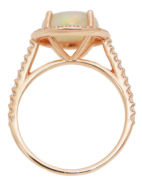 Translucent Opal Halo Ring in 14 Karat Rose Gold with Diamonds - Grisey's Ring - 2.60 Carats - 11mm Opal - Item: R1218RO - Image: 5