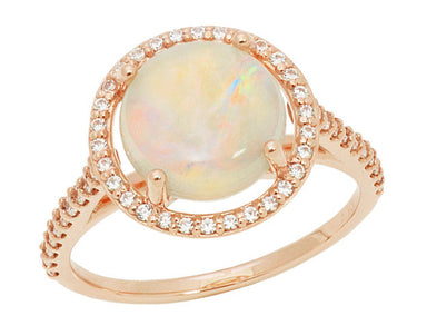 Translucent Opal Halo Ring in 14 Karat Rose Gold with Diamonds - Grisey's Ring - 2.60 Carats - 11mm Opal