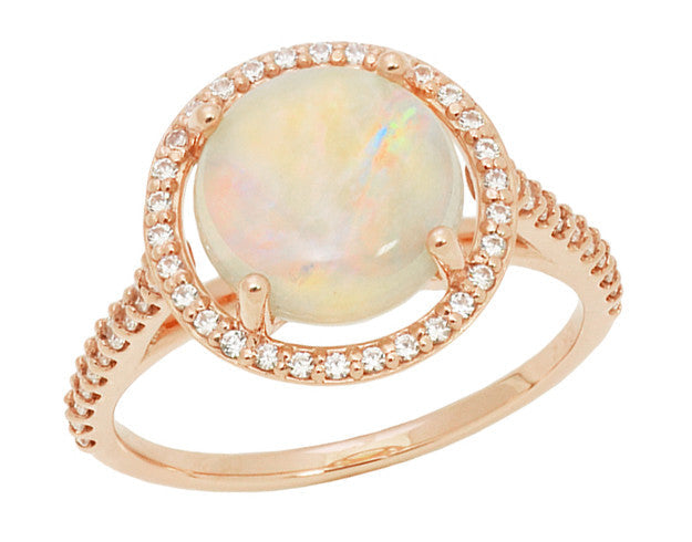 Translucent Opal Halo Ring in 14 Karat Rose Gold with Diamonds - Grisey's Ring - 2.60 Carats - 11mm Opal