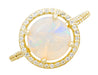 Yellow Gold Cabochon Round Opal Ring with Halo Side Diamonds - 2.60 Carat Opal - Grisey's Ring
