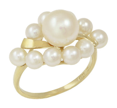 Vintage Mikimoto Pearl Cluster Ring in 14 Karat Yellow Gold - alternate view