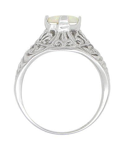 Edwardian Opal Filigree Ring in 14 Karat White Gold - Item: R137o - Image: 4