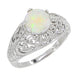 Edwardian Opal Filigree Ring in 14 Karat White Gold