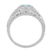 Side Filigree and Detailed Sculptural Engraving - 1920's Art Deco Antique Aquamarine Engagement Ring with a Very Low Profile Dome Design - R138A