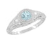 Art Deco Engraved Aquamarine and Diamond Filigree Engagement Ring in White Gold